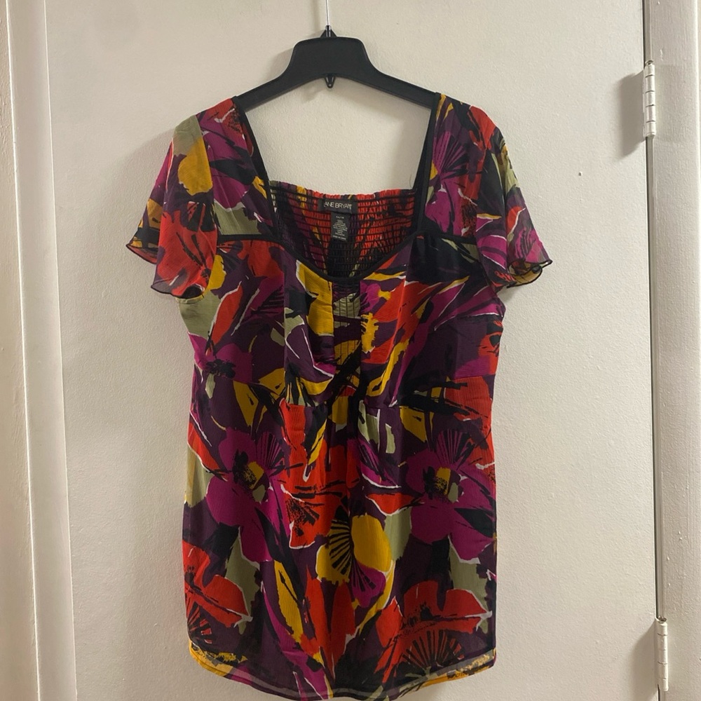 Lane Bryant Bold Floral Scoop Neck Babydoll  Tunic‎ in Purple, Red & Yellow